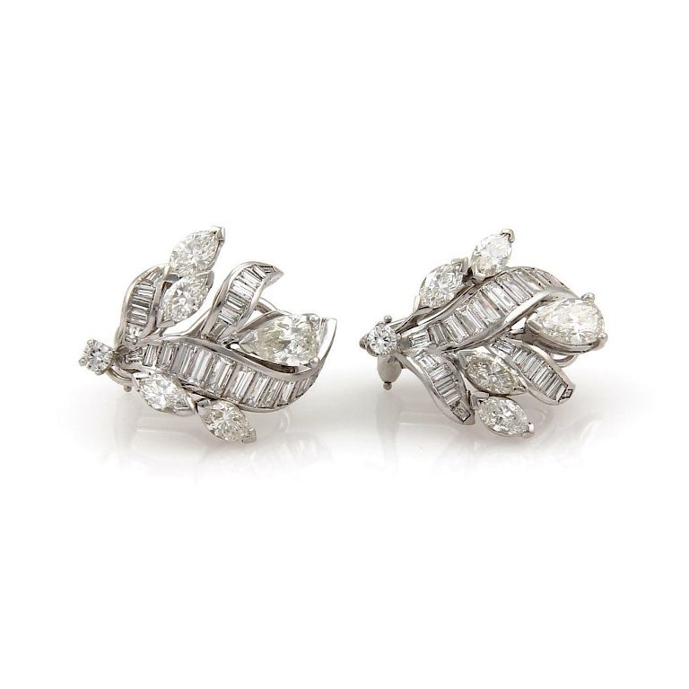 Appraisal: Platinum ct Diamond Floral Post Clip Earrings Platinum Carat Diamond