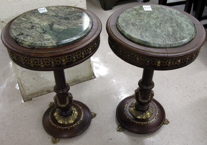 Appraisal: PAIR OF EMPIRE STYLE PEDESTAL SIDE TABLES the circular tops