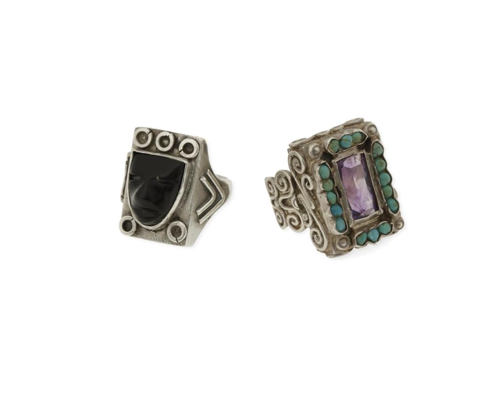 Appraisal: Two Matl-style silver and gem-set rings - Taxco Mexico One