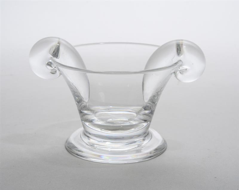 Appraisal: STEUBEN CRYSTAL FOOTED OLIVE DISH The flared bowl with snail-form