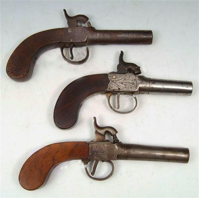 Appraisal: AN ENGLISH PERCUSSION POCKET PISTOL another with unscrewing barrel and