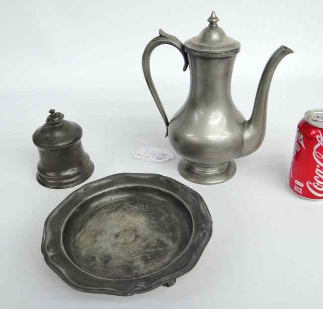 Appraisal: Lot three pieces pewter including teapot footed dish and sugar