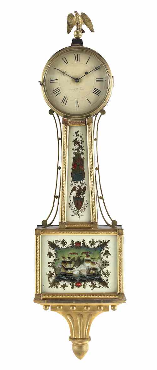 Appraisal: Massachusetts Federal mahogany and giltwood banjo timepiece ca the dial