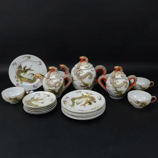 Appraisal: Vintage Nineteen Piece Japanese Chikusa Porcelain Hand painted Moriage Style