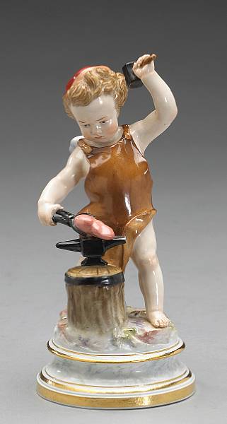 Appraisal: A Meissen porcelain figure of Cupid as a blacksmith late