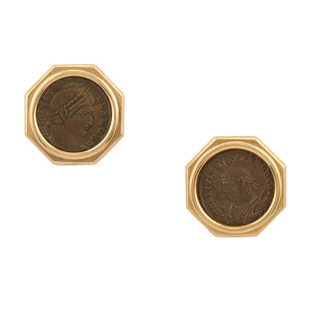 Appraisal: Pair of Gold and Ancient Coin Earclips Bulgari kt centering