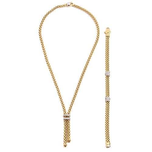 Appraisal: An Italian diamond and two colour gold cord necklace and