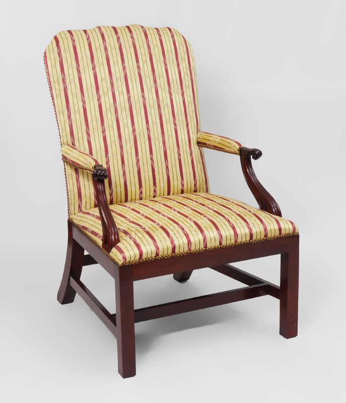 Appraisal: KINDEL CHIPPENDALE STYLE TRADITIONAL LOUNGE CHAIR Tacked striped patterned upholstery