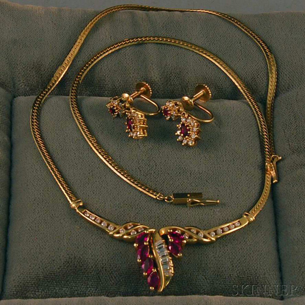 Appraisal: Two Pieces of Gold Ruby and Diamond Jewelry a kt