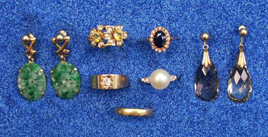 Appraisal: COLLECTION OF FIVE GOLD PEARL AND GEMSTONE RINGS K YELLOW