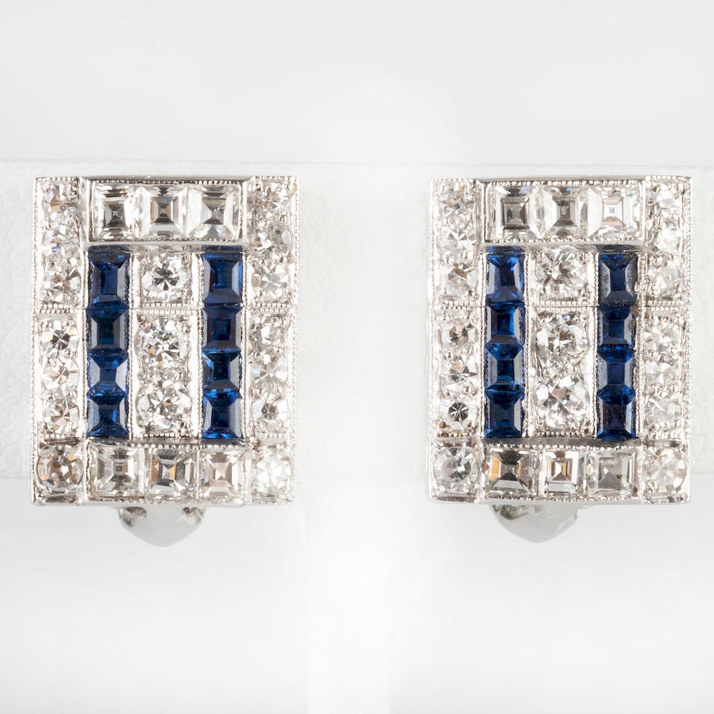 Appraisal: Pair of k White Gold Diamond and Sapphire Earclips Marked