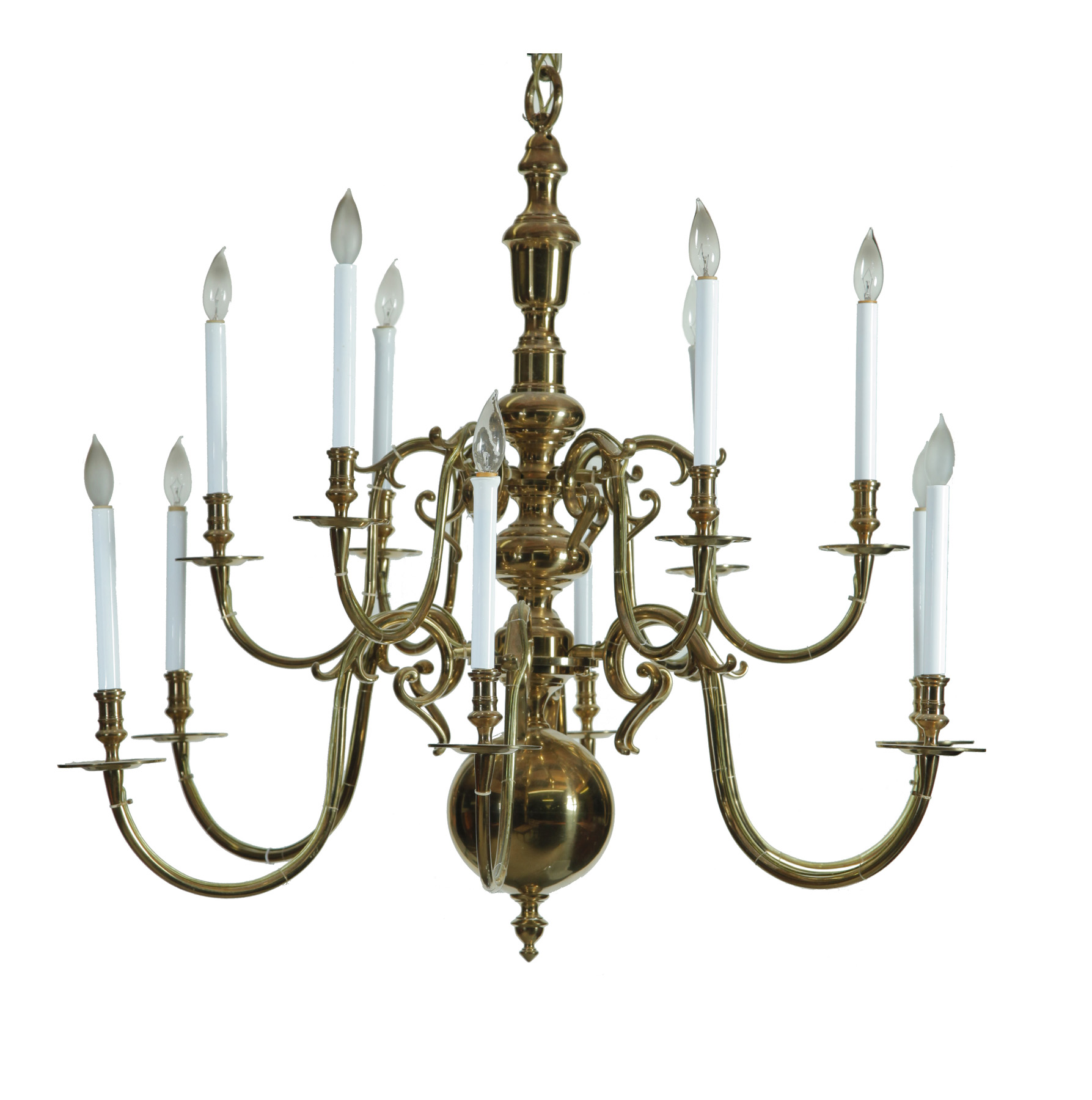 Appraisal: AMERICAN CONTEMPORARY BRASS CHANDELIER Two tier twelve arms Electrified h