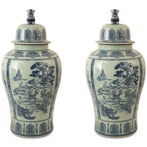 Appraisal: Pair of Chinese Blue and White Porcelain Vases and Covers