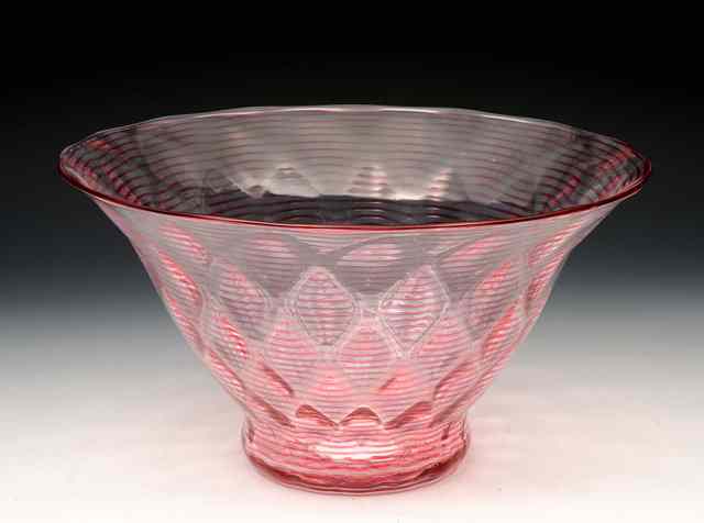 Appraisal: Attributed to Stevens Williams threaded footed bowl diamond moulded ruby