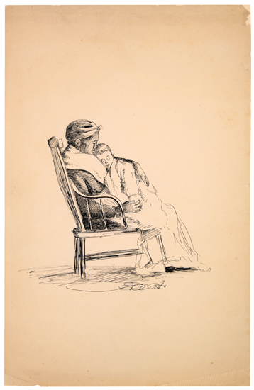 Appraisal: EDWIN A HARLESTON - Servant and Child Pen and ink