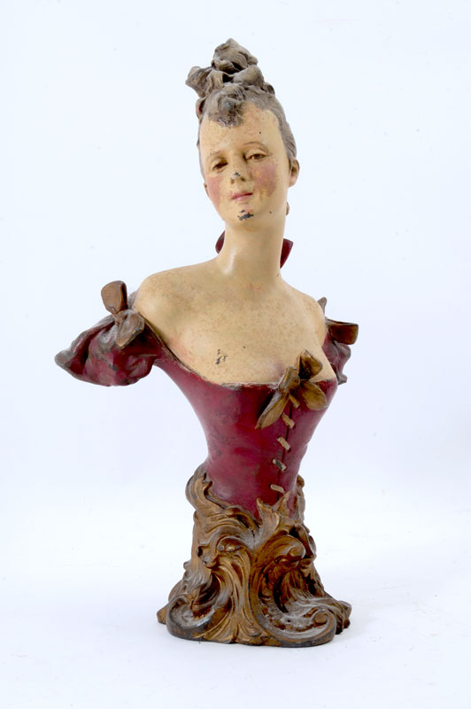 Appraisal: ANTON NELSON NOUVEAU SPELTER SCULPTURE Torso length painted statue of