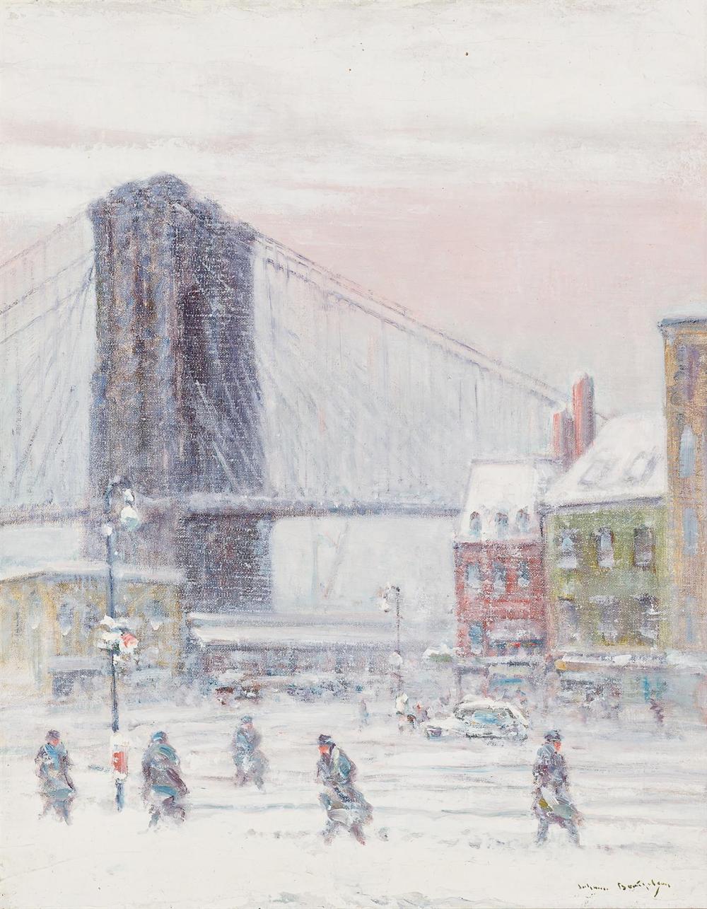 Appraisal: JOHANN BERTHELSEN American - Brooklyn Bridge oil on canvas signed