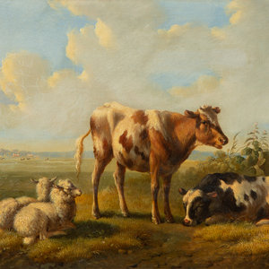 Appraisal: Albertus Verhoesen Dutch - Cattle and Sheep Grazing oil on