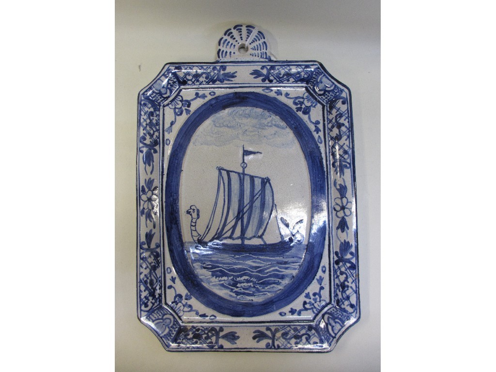 Appraisal: Delft blue and white plaque painted with a longboat