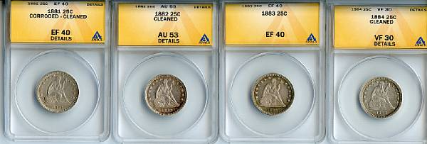 Appraisal: Liberty Seated Quarters C EF Details Corroded-Cleaned ANACS C AU