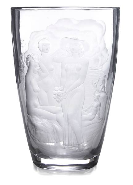 Appraisal: An Orrefors engraved glass vase model F designed circa inscribed