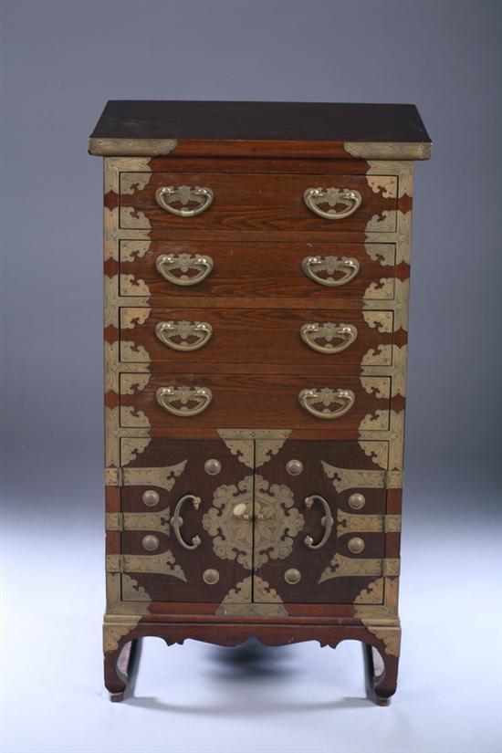 Appraisal: KOREAN ELMWOOD UPRIGHT RECTANGULAR CABINET Rectangular top above four drawers