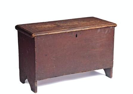 Appraisal: NEW ENGLAND PRIMITIVE CHILD'S RED-PAINTED BLANKET BOX WITH BOOT-JACK ENDS