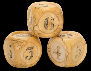 Appraisal: Set of Three Large Fancy Scrimshawed Ivory Dice American ca