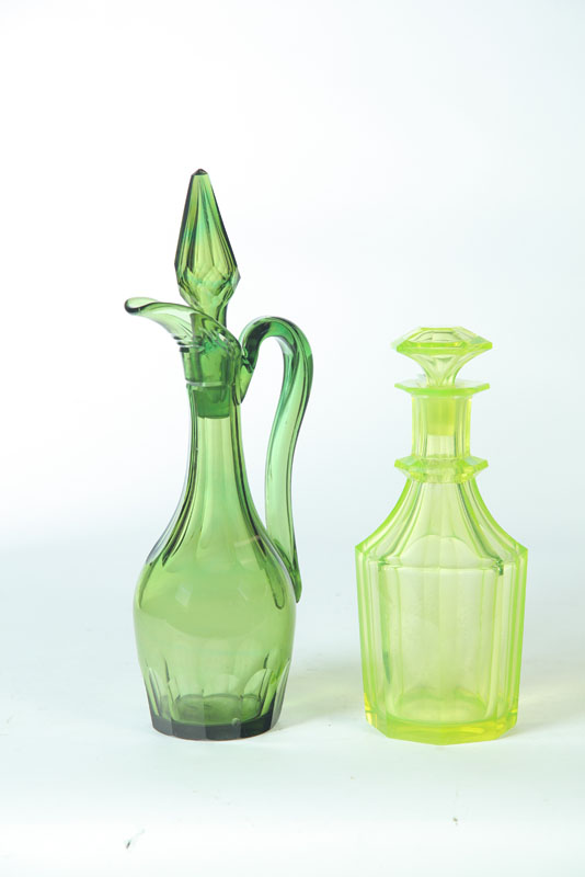 Appraisal: TWO COLORED GLASS DECANTERS European nd half- th century An