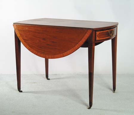 Appraisal: FINE INLAID MAHOGANY BOWFRONT PEMBROKE TABLE Oval top drop leaf