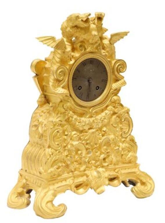 Appraisal: French Rococo style ormolu mantel shelf clock th c opposing