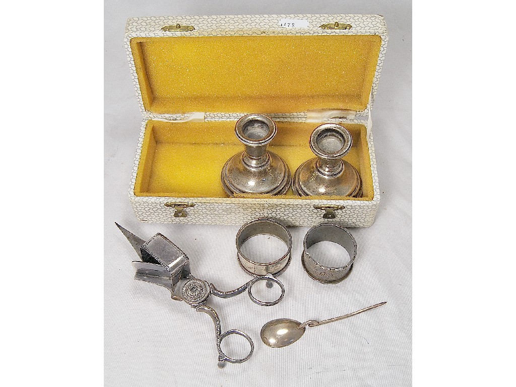 Appraisal: Various small silver items candlesticks a f two napkin rings