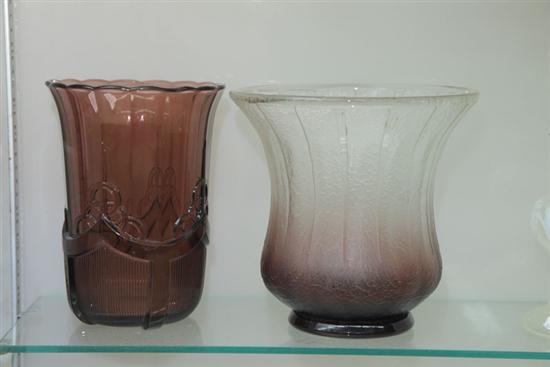 Appraisal: TWO ART GLASS VASES A Val St Lambert amethyst paneled