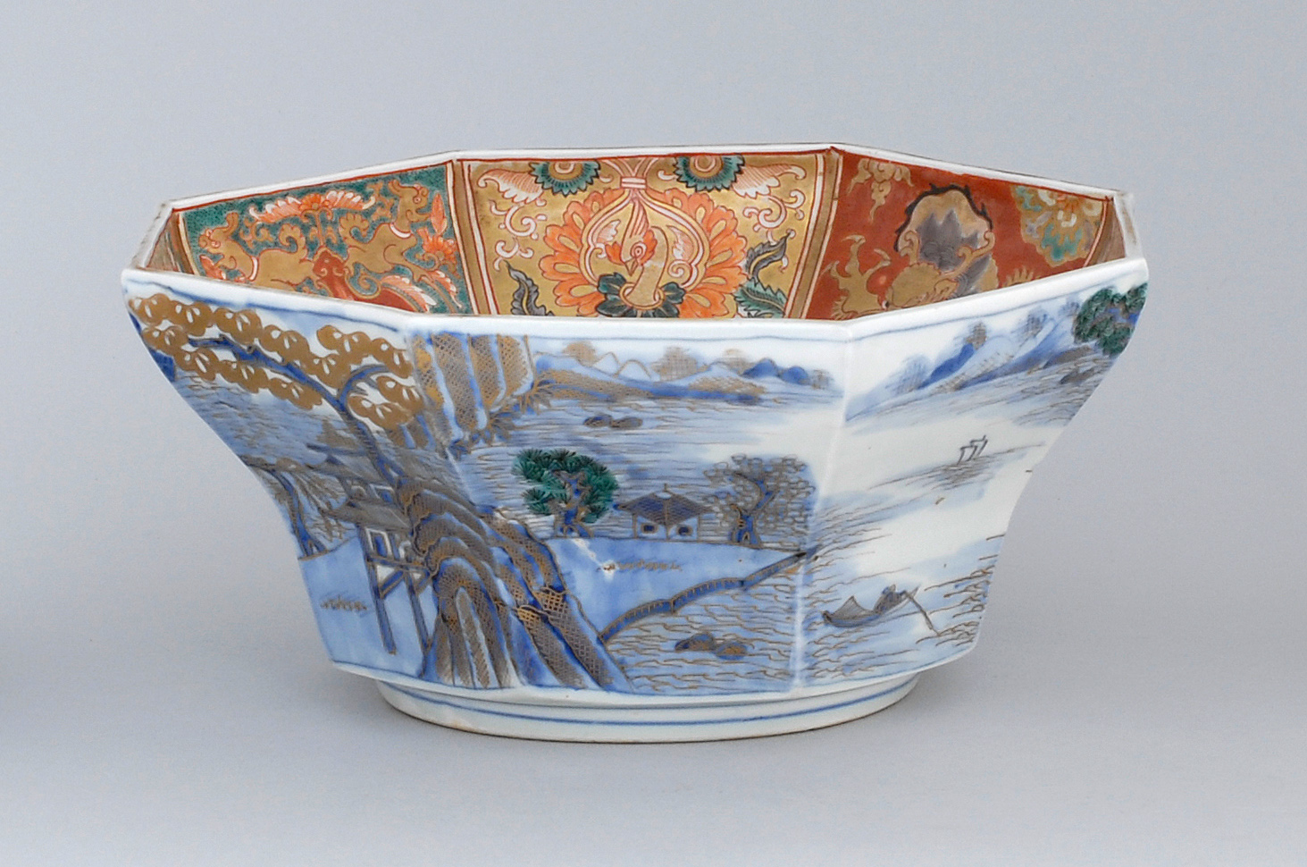 Appraisal: IMARI PORCELAIN BOWL th CenturyIn octagonal form With river landscape