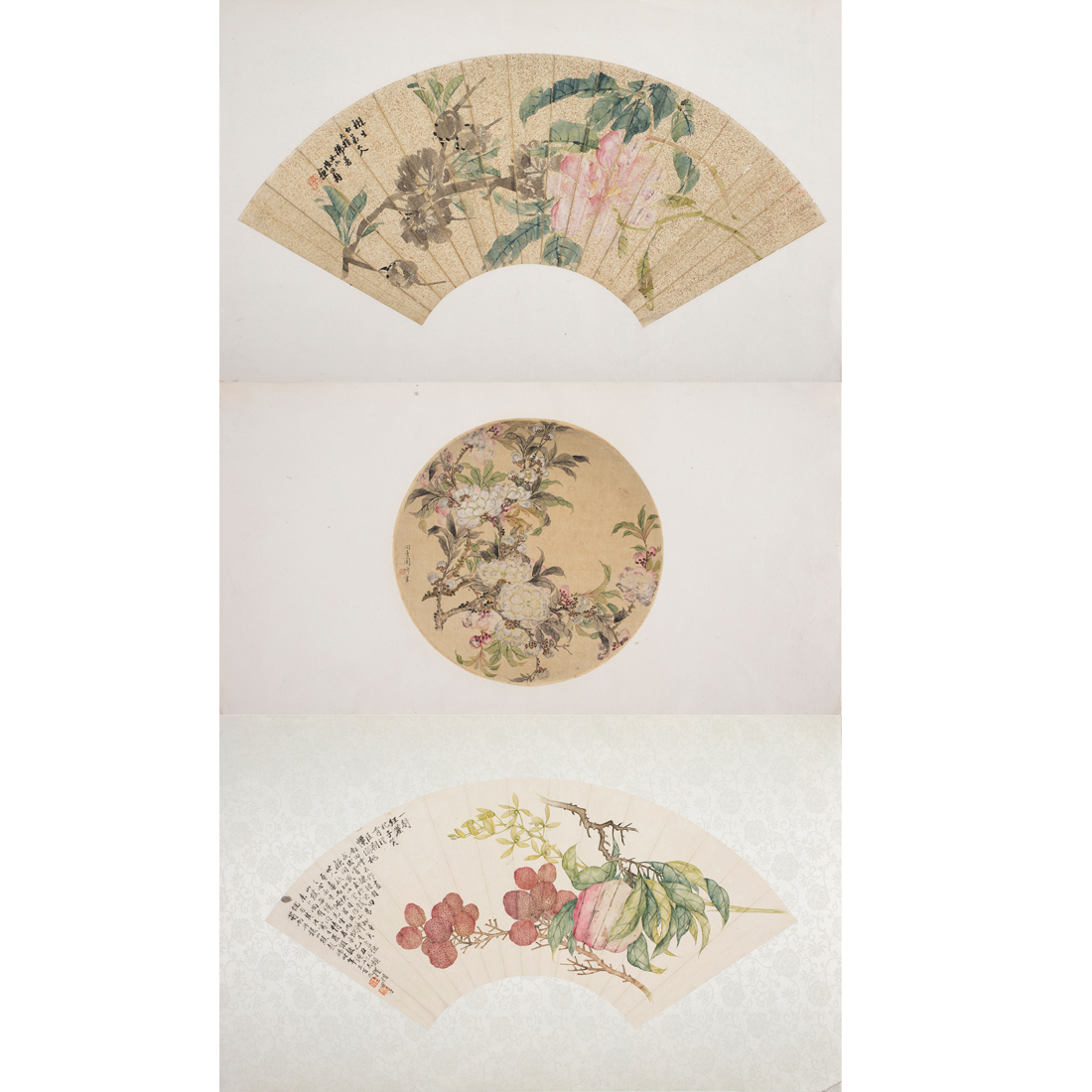 Appraisal: LOT OF CHINESE FAN PAINTINGS lot of Chinese fan paintings