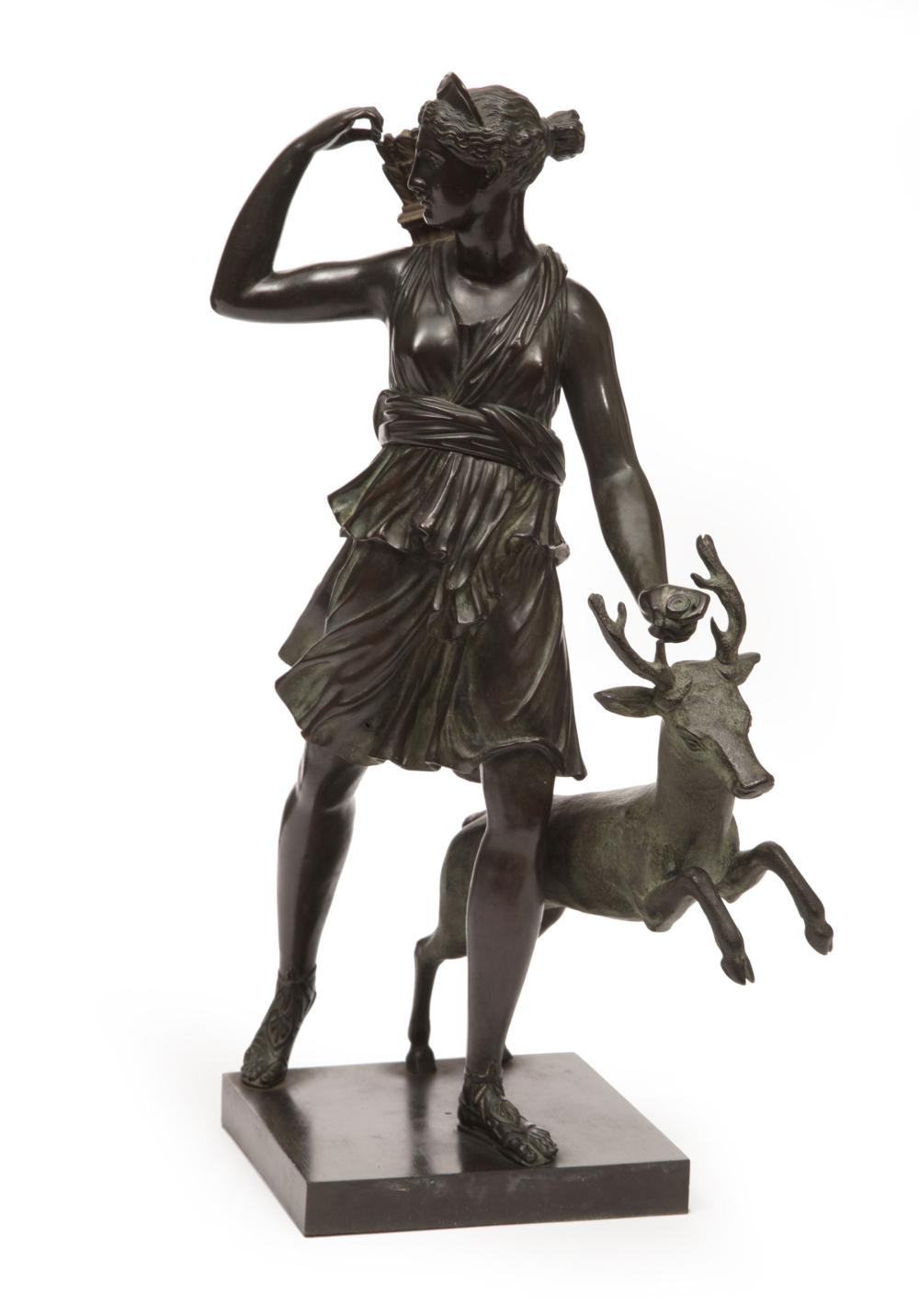 Appraisal: Bronze Figural Group of Diana the Huntress with Stag h