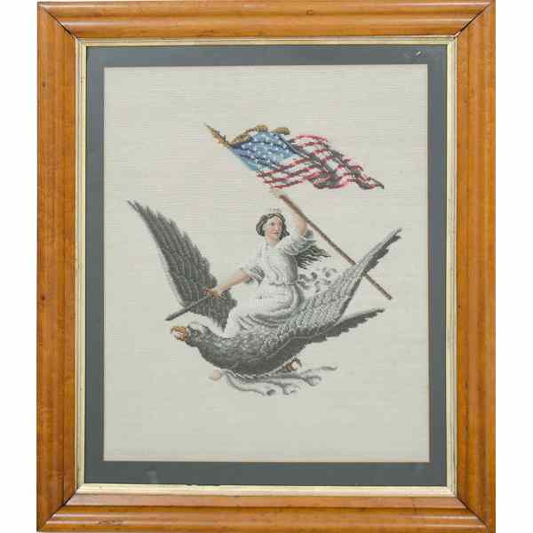 Appraisal: Patriotic Embroidery American embroidery and bead work painstakenly applied x