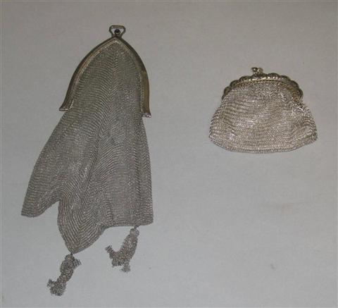 Appraisal: TWO STERLING SILVER MESH PURSES The largest of elongated form