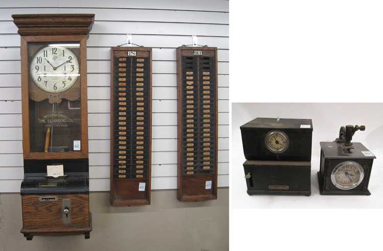 Appraisal: THREE VINTAGE TIME RECORDING CLOCKS A PAIR OF TIME CARD