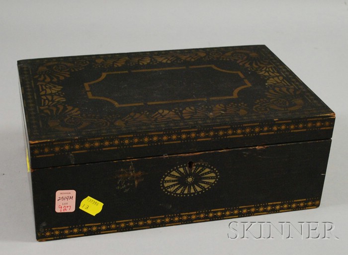 Appraisal: Gilt Stencil-decorated Box America late th century black-painted rectangular box