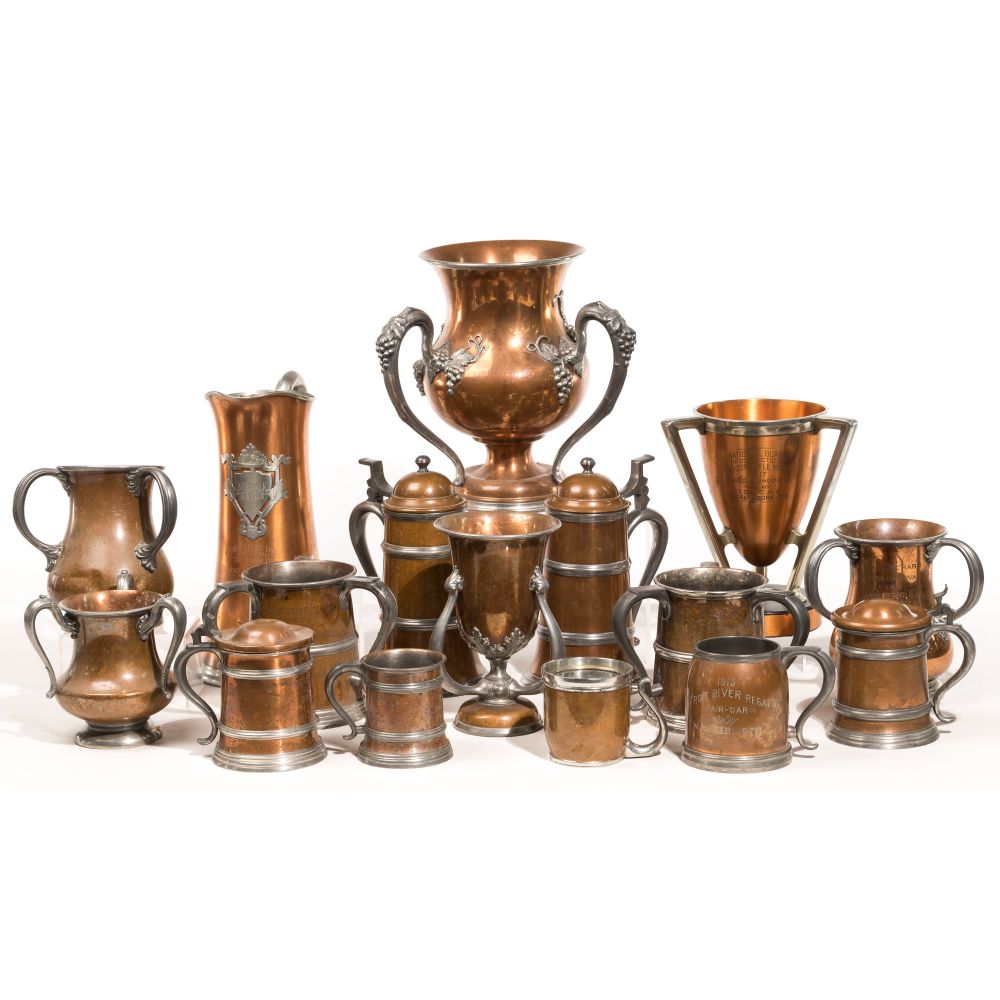 Appraisal: MANNING BOWMAN CO PRESENTATION TROPHY ASSORTMENT copper-finished pewter items including