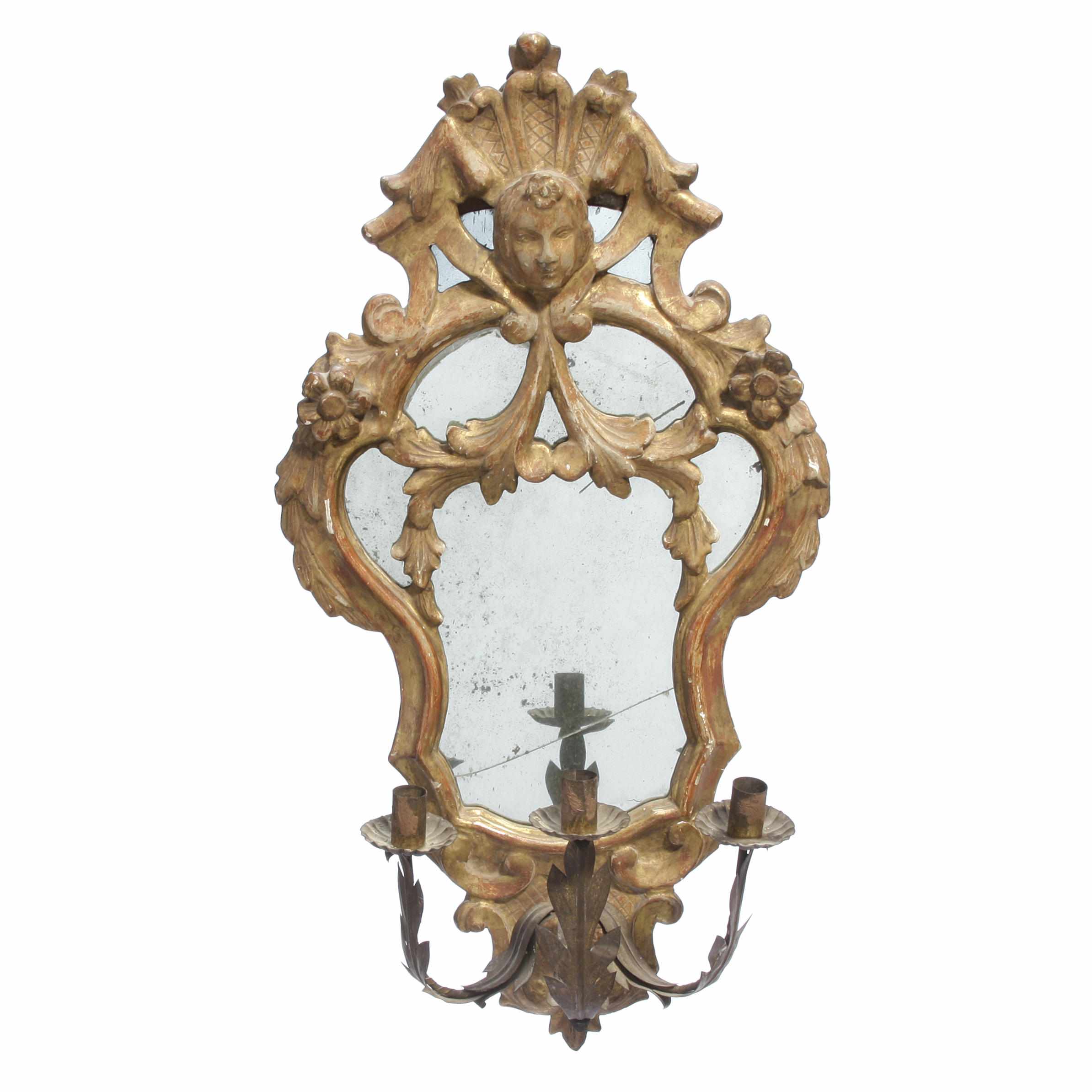 Appraisal: An Italian Baroque style giltwood and tle three light girandole