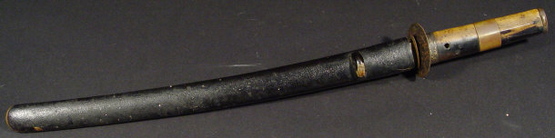 Appraisal: Oriental steel bladed sword with cast iron tsuba and incised