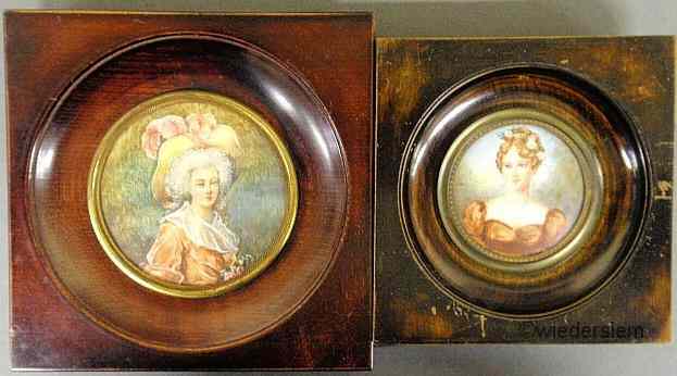 Appraisal: Two French miniature in ivory portraits of young women the