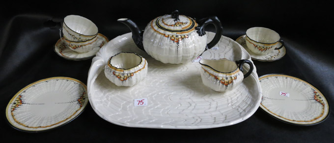 Appraisal: BELLEEK TRIDACNA TEA WARE SET AND SERVING TRAY twelve pieces