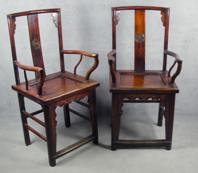 Appraisal: Pair of Chinese Hardwood ArmchairsIn the Ming Dynasty-style Probably th