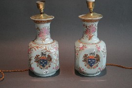 Appraisal: Two Chinese export armorial ware vases converted into lamps