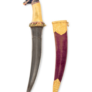 Appraisal: A Mughal Yellow Gold and Enameled Dagger th th Century