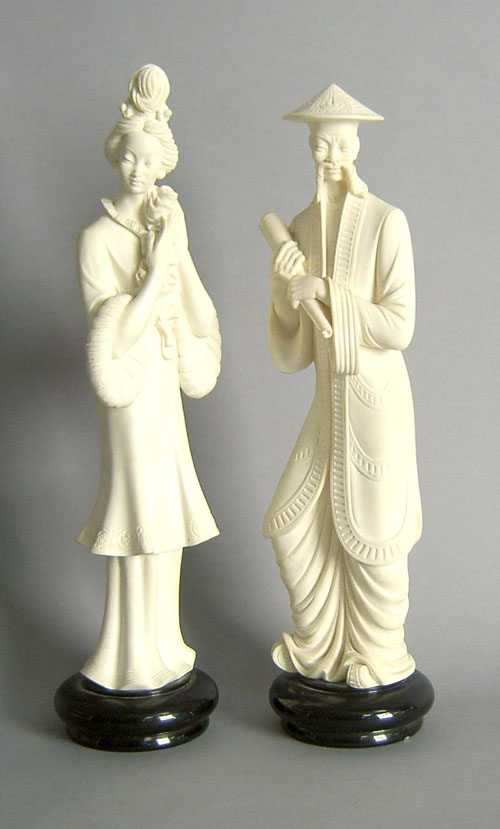 Appraisal: Pair of carved Chinese alabaster figures signed A Gionelli h