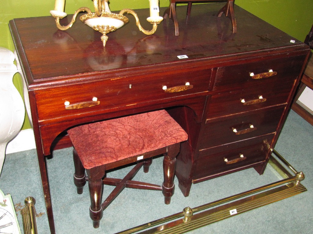 Appraisal: Lot comprising cakestand kneehole desk and a stool